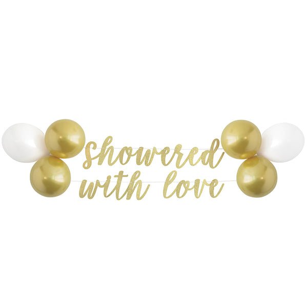 "Showered With Love" Foil Letter Balloon Banner Kit - The Party Marketplace