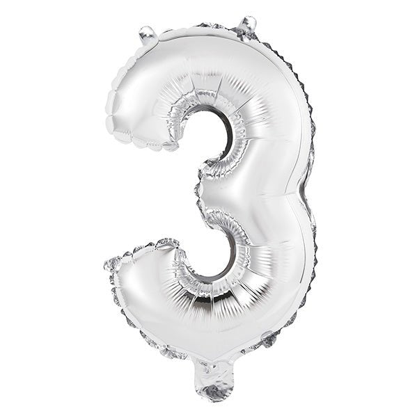 Silver "3" Numeral Foil Balloon (35cm) - The Party Marketplace