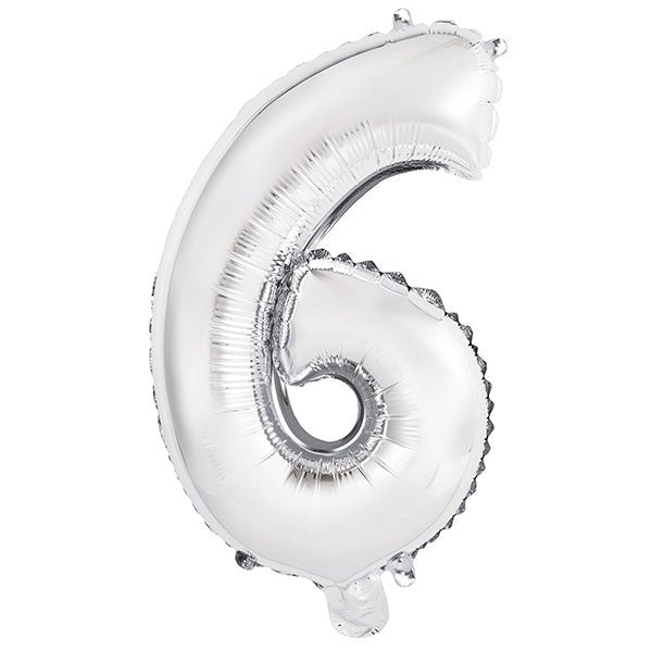 Silver "6" Numeral Foil Balloon (35cm) - The Party Marketplace