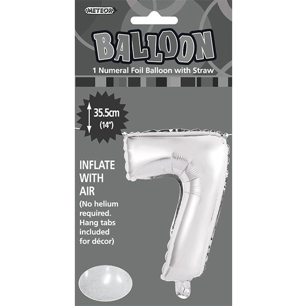 Silver "7" Numeral Foil Balloon (35cm) - The Party Marketplace