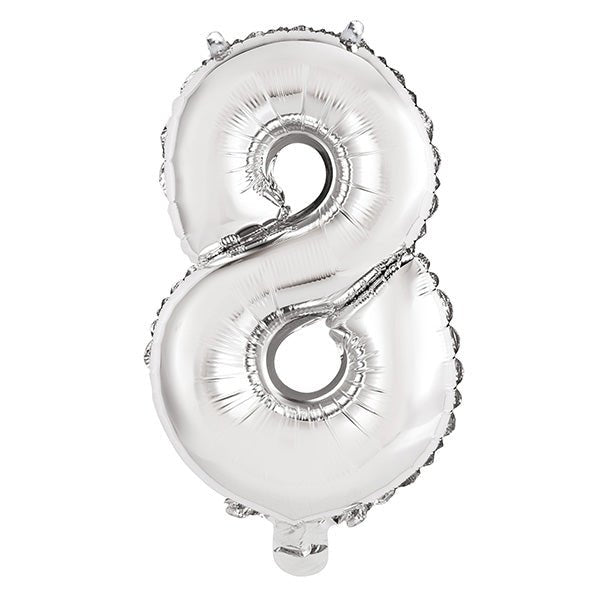 Silver "8" Numeral Foil Balloon (35cm) - The Party Marketplace