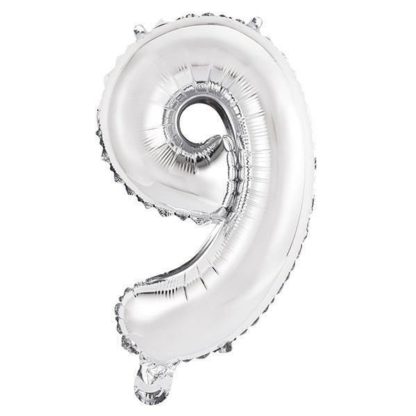Silver "9" Numeral Foil Balloon (35cm) - The Party Marketplace