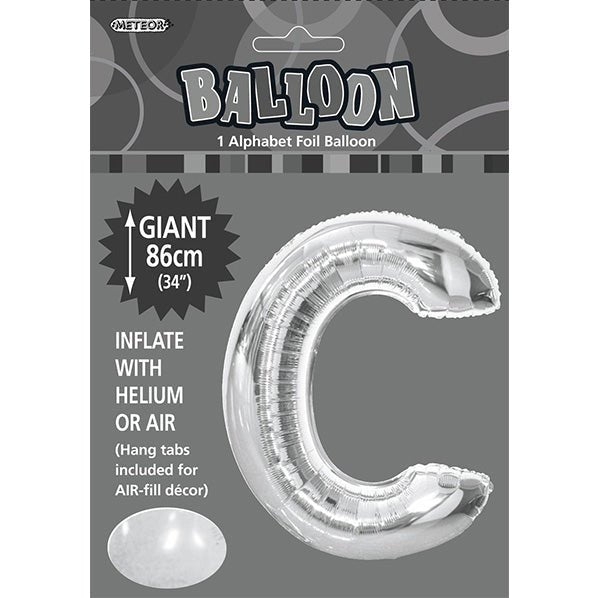 Silver "C" Letter Foil Balloon (86cm) - The Party Marketplace