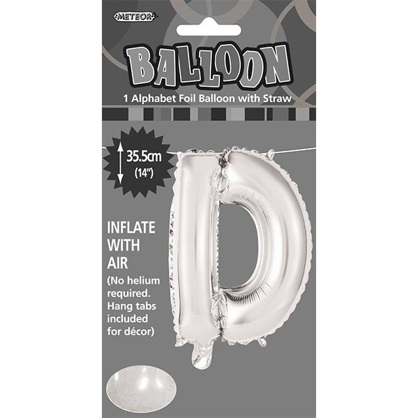 Silver "D" Letter Foil Balloon (35cm) - The Party Marketplace