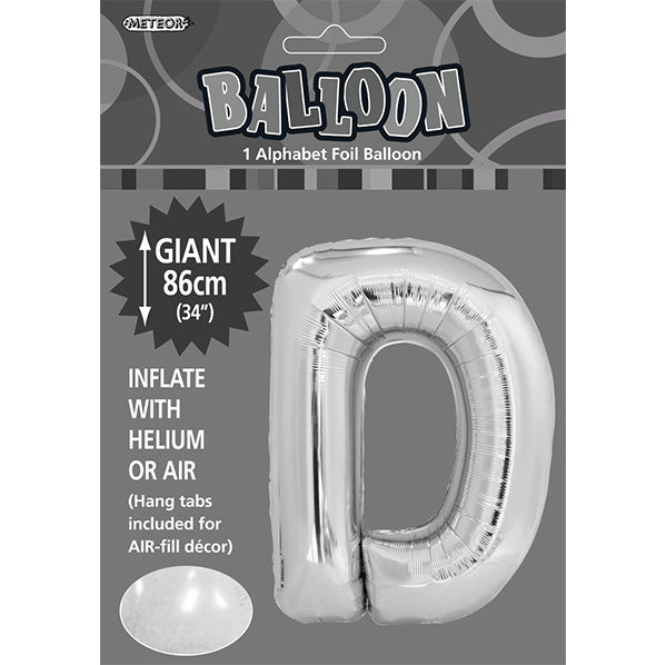 Silver "D" Letter Foil Balloon (86cm) - The Party Marketplace