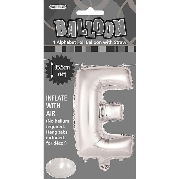 Silver "E" Letter Foil Balloon (35cm) - The Party Marketplace