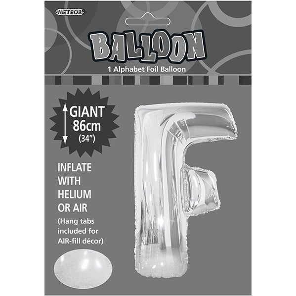 Silver "F" Letter Foil Balloon (86cm) - The Party Marketplace