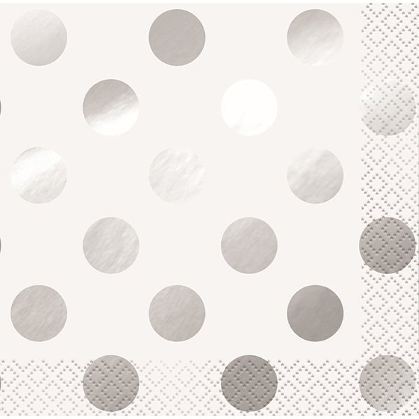 Silver Foil Dots Beverage Napkins (Pack of 16) - The Party Marketplace