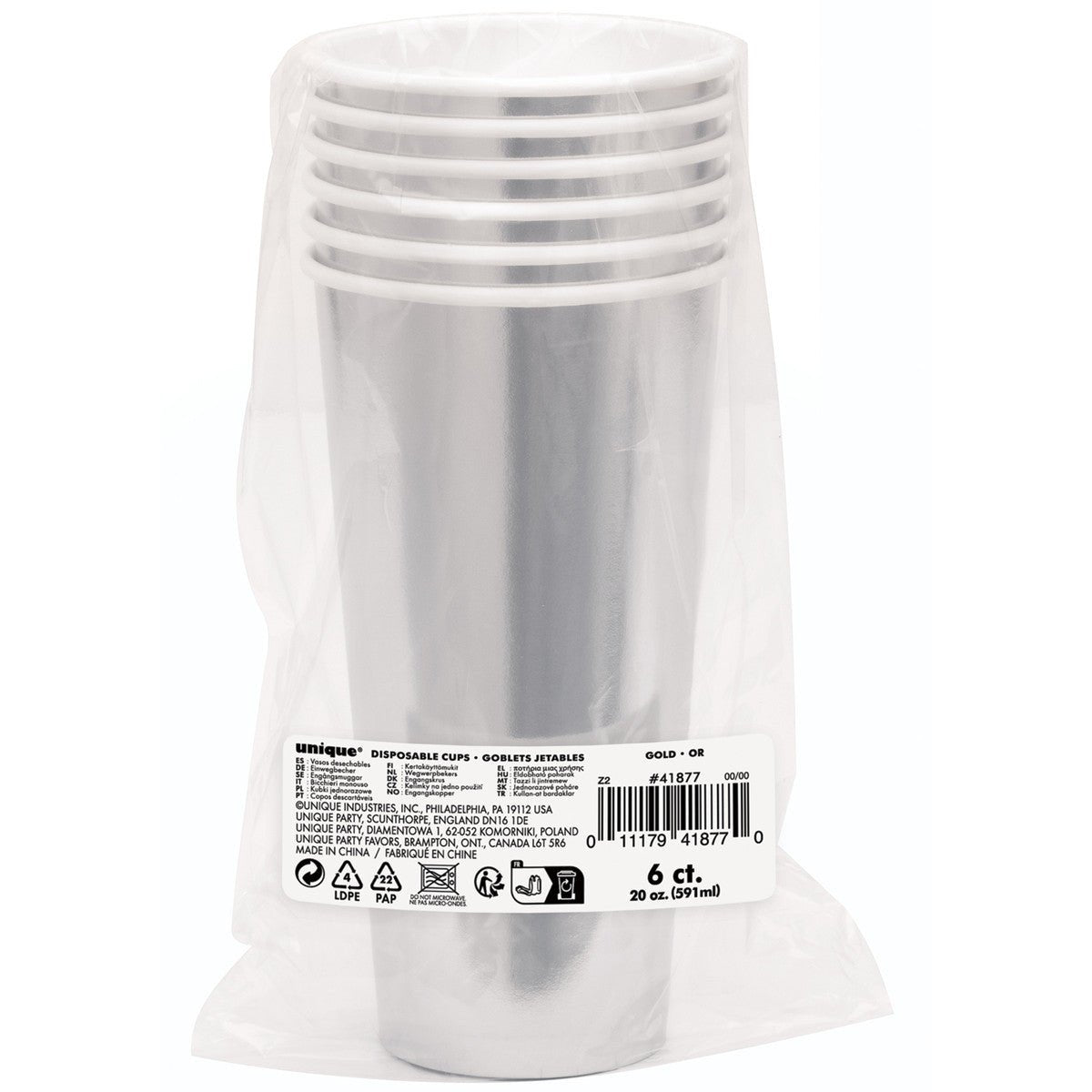 Silver Foil Paper Cups 591ml (Pack of 6) - The Party Marketplace