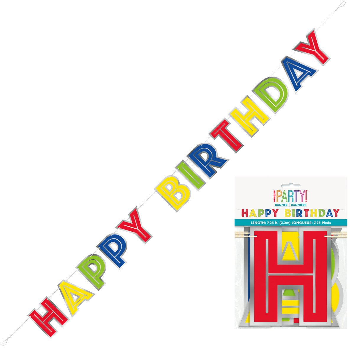 Silver Foil & Rainbow "Happy Birthday" Banner - 2.2m - The Party Marketplace