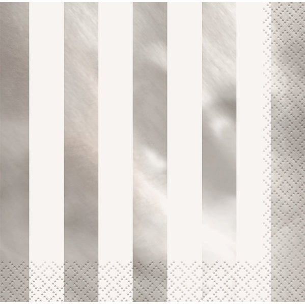 Silver Foil Stripe Luncheon Napkins (Pack of 16) - The Party Marketplace