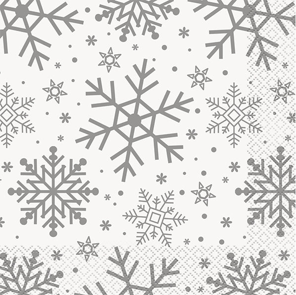 Silver & Gold Holiday Snowflakes Luncheon Napkins "Sparkle All The Way" (Pack of 16) - The Party Marketplace