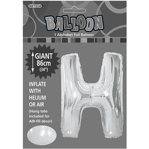 Silver "H" Letter Foil Balloon (86cm) - The Party Marketplace