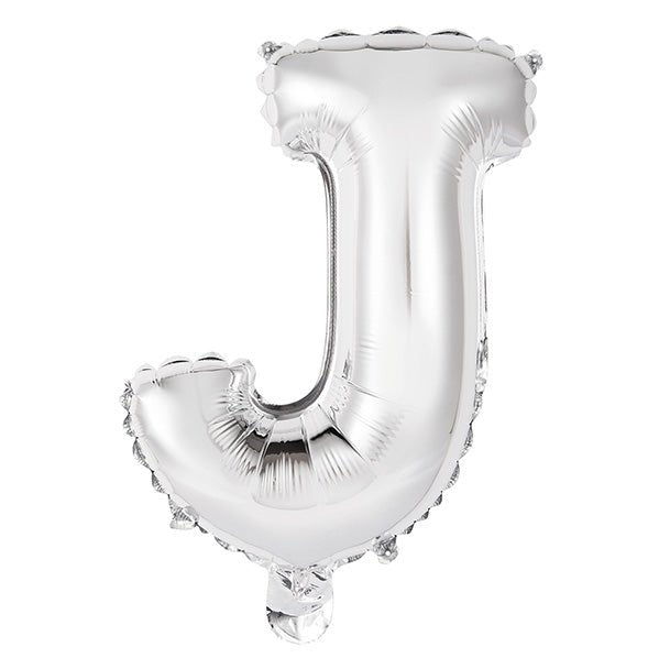 Silver "J" Letter Foil Balloon (35cm) - The Party Marketplace