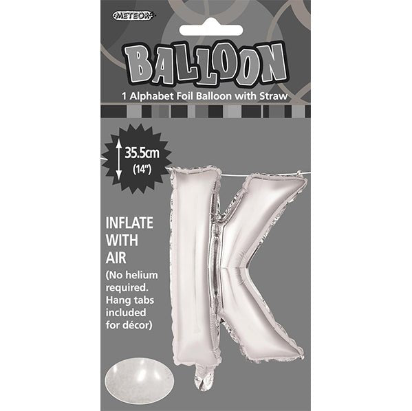 Silver "K" Letter Foil Balloon (35cm) - The Party Marketplace