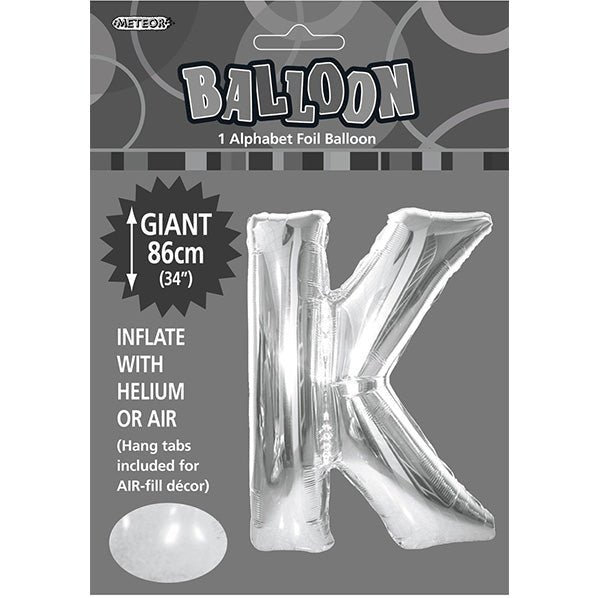 Silver "K" Letter Foil Balloon (86cm) - The Party Marketplace