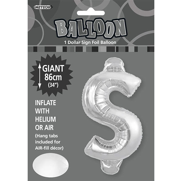 Silver "$" Letter Foil Balloon (86cm) - The Party Marketplace