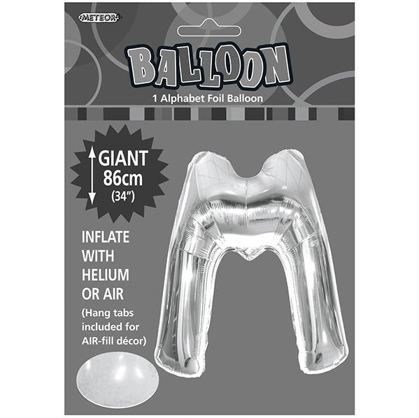 Silver "M" Letter Foil Balloon (86cm) - The Party Marketplace