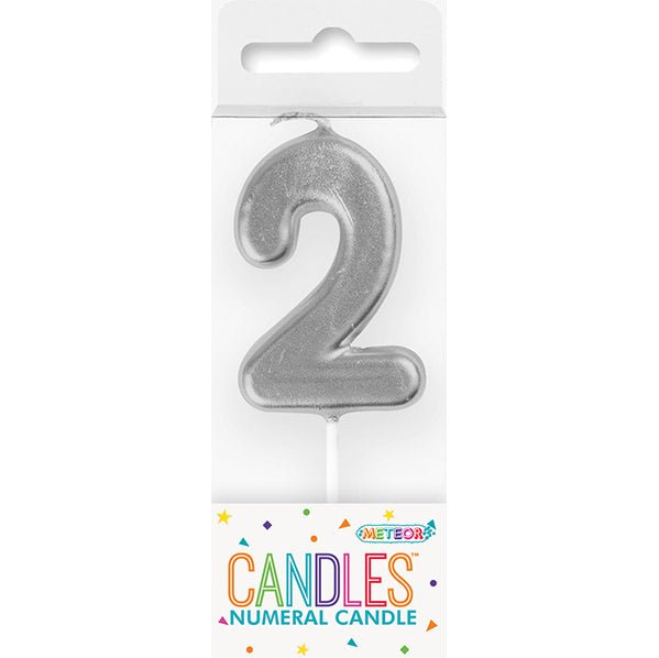Silver Mini Numeral Pick Candle - 2 - The Party Marketplace
