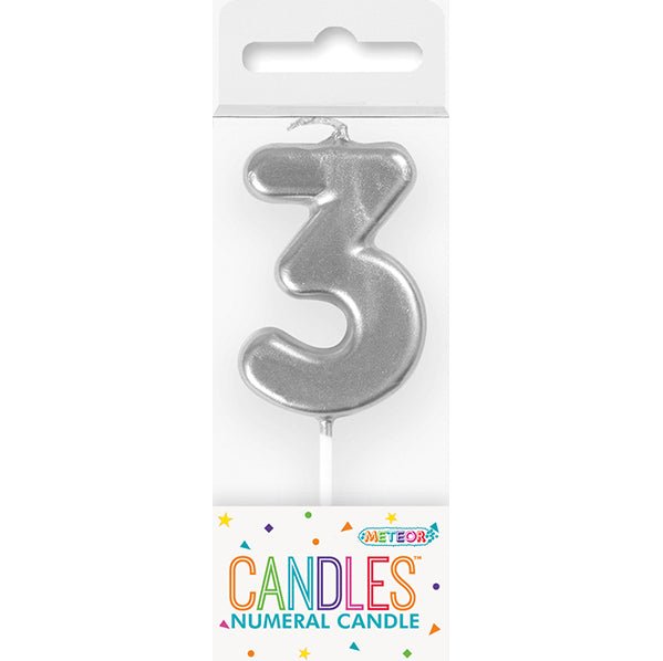 Silver Mini Numeral Pick Candle - 3 - The Party Marketplace