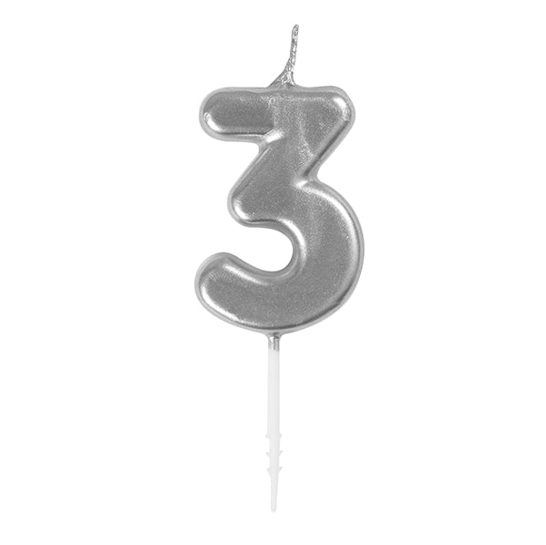 Silver Mini Numeral Pick Candle - 3 - The Party Marketplace