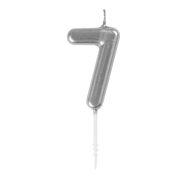 Silver Mini Numeral Pick Candle - 7 - The Party Marketplace