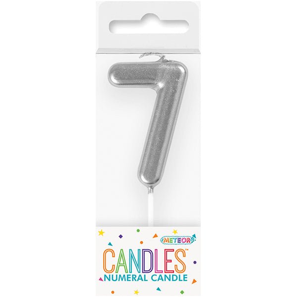 Silver Mini Numeral Pick Candle - 7 - The Party Marketplace