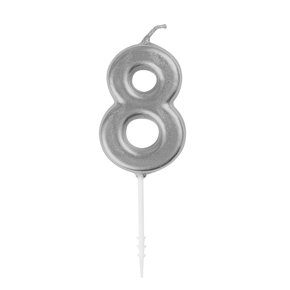Silver Mini Numeral Pick Candle - 8 - The Party Marketplace