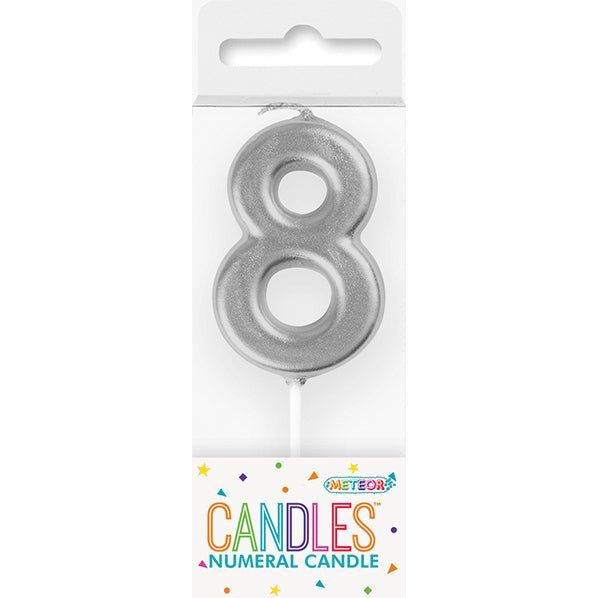 Silver Mini Numeral Pick Candle - 8 - The Party Marketplace