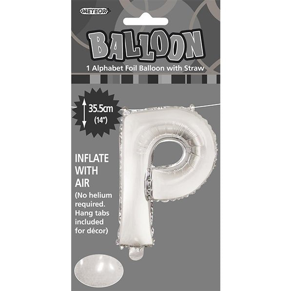 Silver "P" Letter Foil Balloon (35cm) - The Party Marketplace
