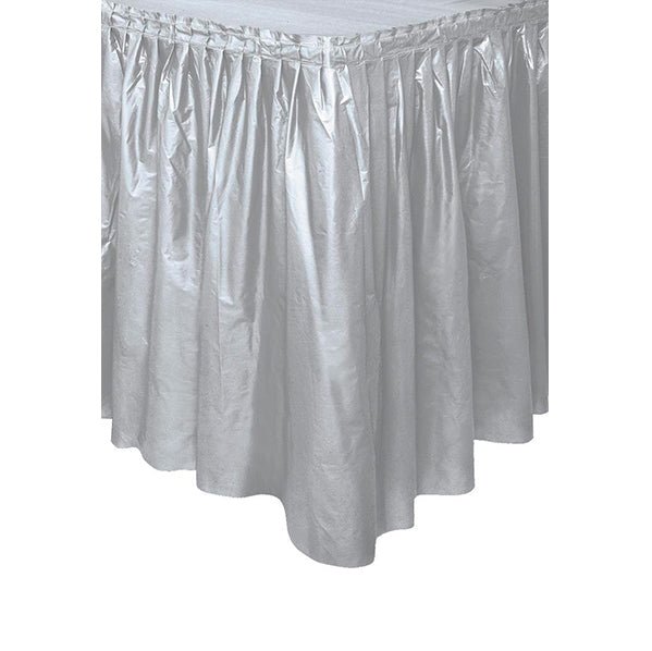 Silver Plastic Tableskirt 73cm x 4.3m - The Party Marketplace