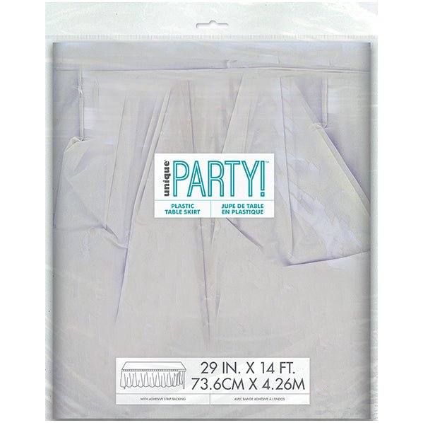 Silver Plastic Tableskirt 73cm x 4.3m - The Party Marketplace