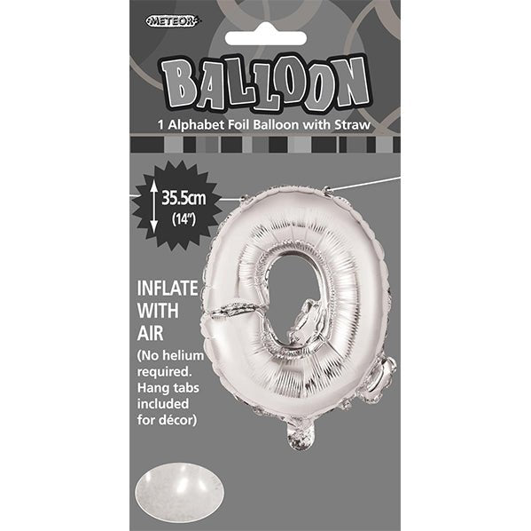 Silver "Q" Letter Foil Balloon (35cm) - The Party Marketplace