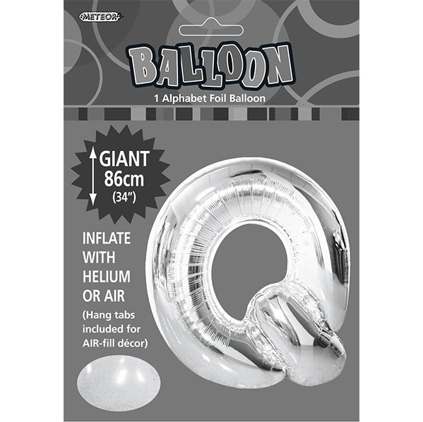 Silver "Q" Letter Foil Balloon (86cm) - The Party Marketplace
