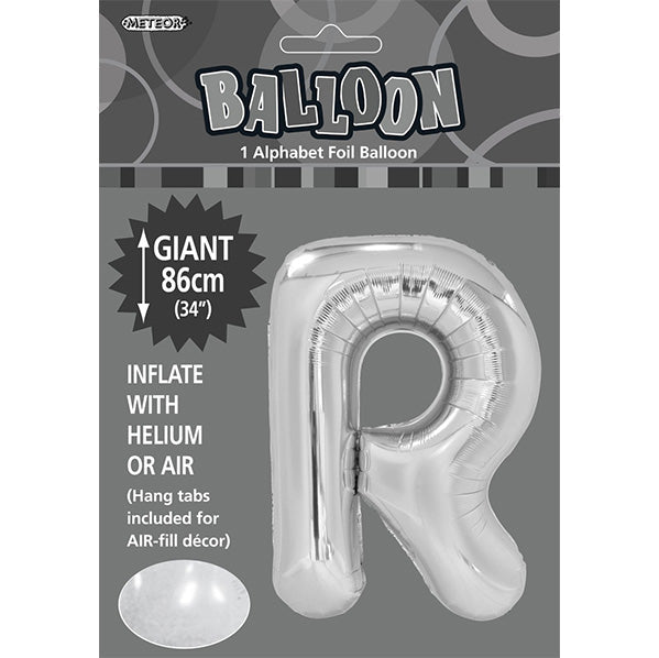 Silver "R" Letter Foil Balloon (86cm) - The Party Marketplace