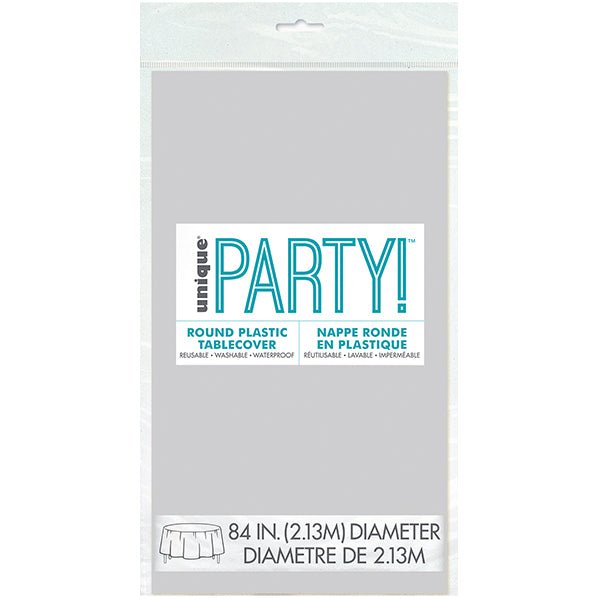 Silver Round Plastic Tablecover 213cm - The Party Marketplace
