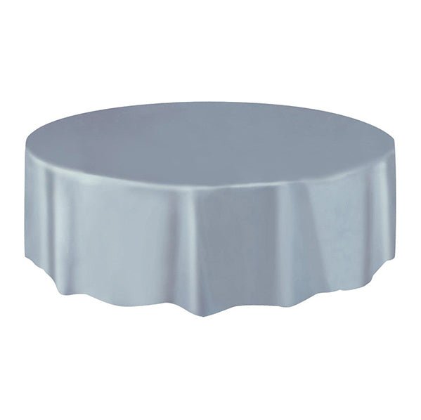 Silver Round Plastic Tablecover 213cm - The Party Marketplace