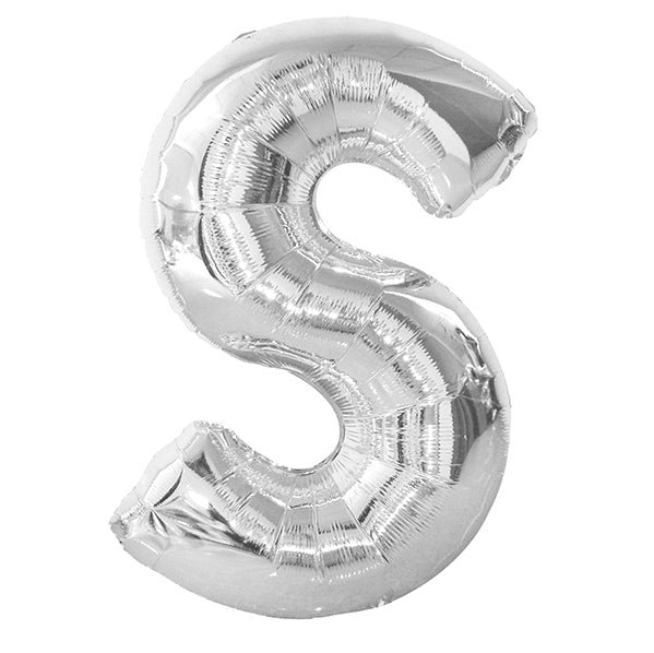 Silver "S" Letter Foil Balloon (86cm) - The Party Marketplace
