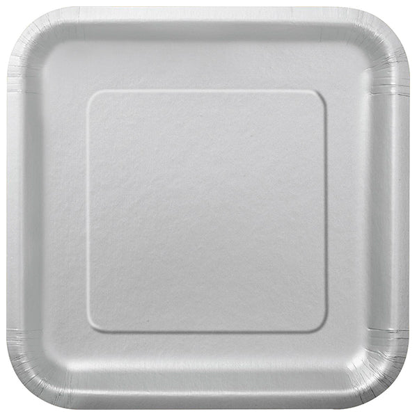 Silver Square Paper Plates 18cm (Pack of 8) - The Party Marketplace