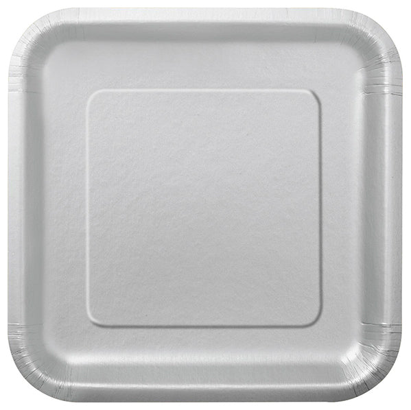 Silver Square Paper Plates 23cm (Pack of 8) - The Party Marketplace