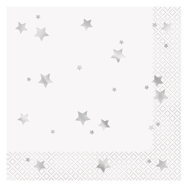 Silver Stars Foil Stamped Luncheon Napkins (Pack of 16) - The Party Marketplace