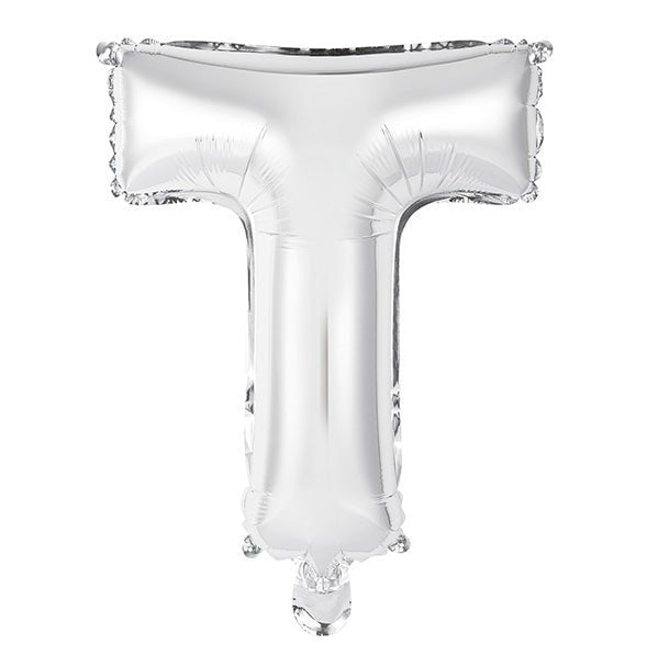 Silver "T" Letter Foil Balloon (35cm) - The Party Marketplace