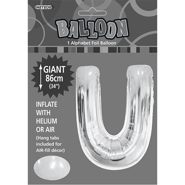 Silver "U" Letter Foil Balloon (86cm) - The Party Marketplace