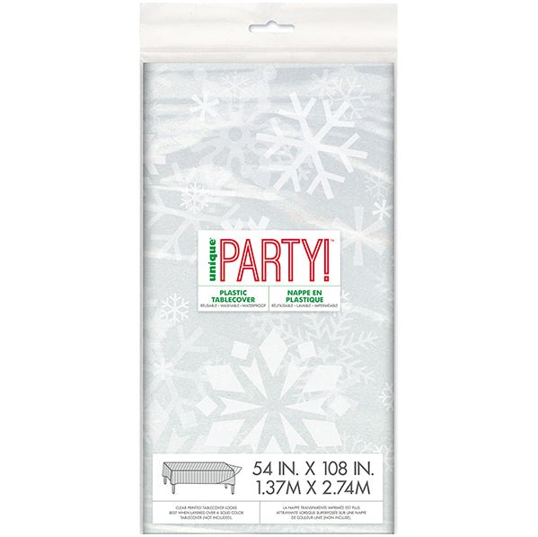 Snowflakes Clear Printed Tablecover 137cm x 213cm - The Party Marketplace