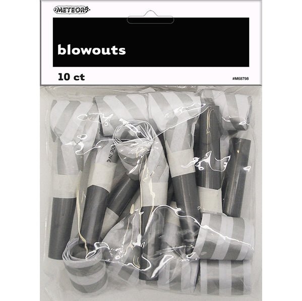 Stripe & Chevron Assorted Blowouts - Silver (Pack of 10) - The Party Marketplace