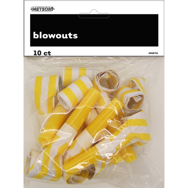 Stripe & Chevron Assorted Blowouts - Sunflower Yellow (Pack of 10) - The Party Marketplace