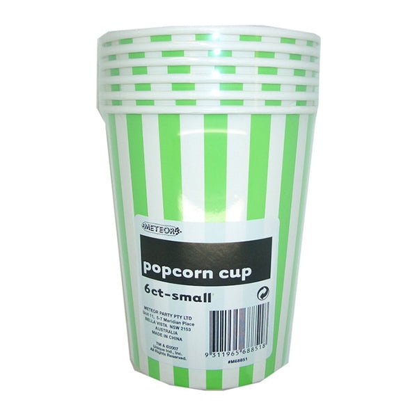 Stripes Lime Green Paper Popcorn Cups - Small (Pack of 6) - The Party Marketplace