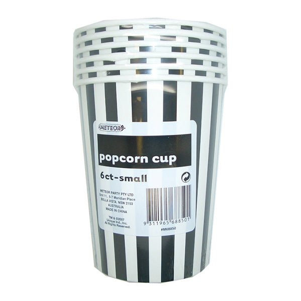 Stripes Midnight Black Paper Popcorn Cups - Small (Pack of 6) - The Party Marketplace