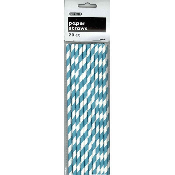 Stripes Paper Straws - Caribbean Teal (Pack of 20) - The Party Marketplace