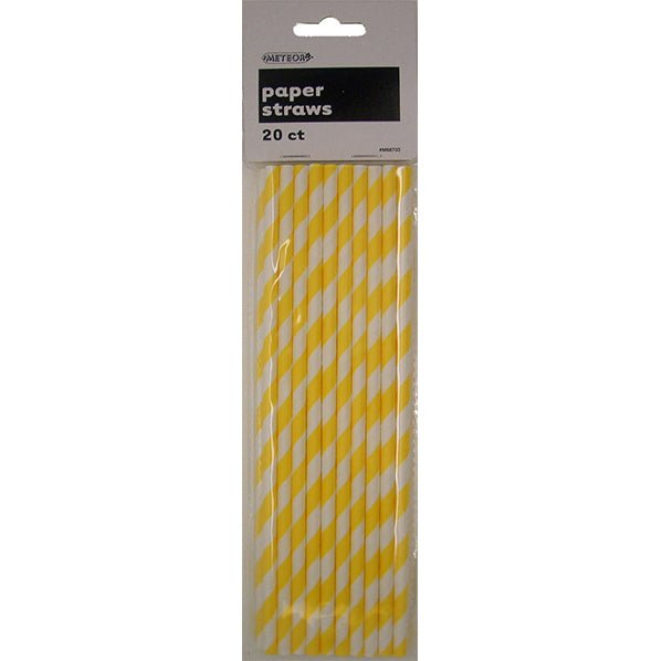 Stripes Paper Straws - Sunflower Yellow (Pack of 20) - The Party Marketplace